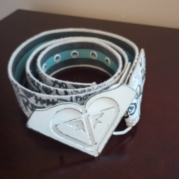 Roxy Accessories - Vintage ROXY Reversible Belt with Buckle White Black Graffiti Blue Stripe Y2K